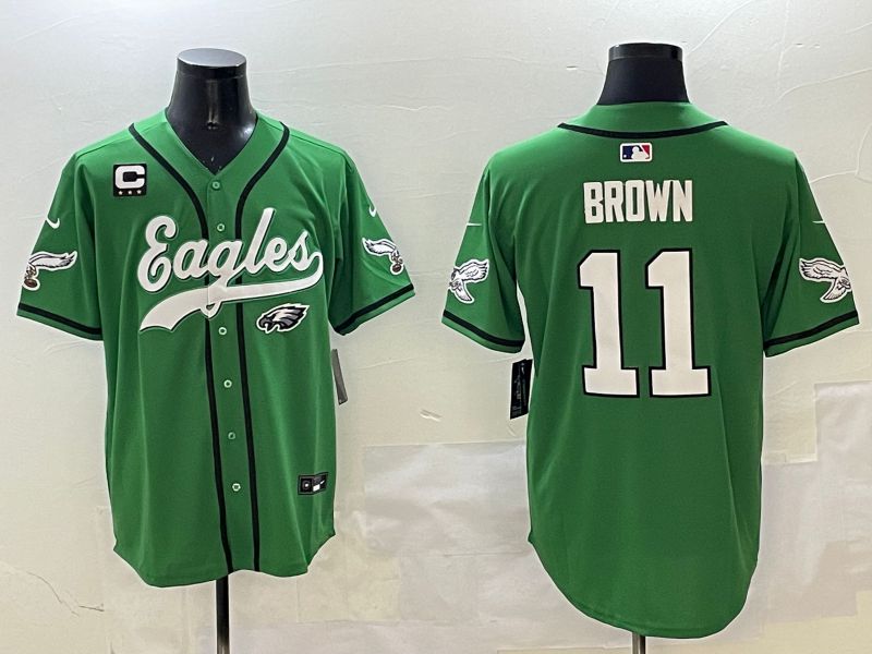 Men Philadelphia Eagles #11 Brown Green three generations Jointly Name 2025 Nike Limited NFL Jersey style 1